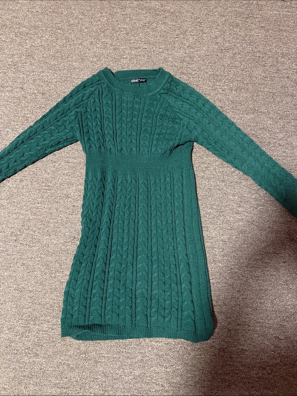 SHEIN Emerald Green Cable Knit Long Sleeve Dress
